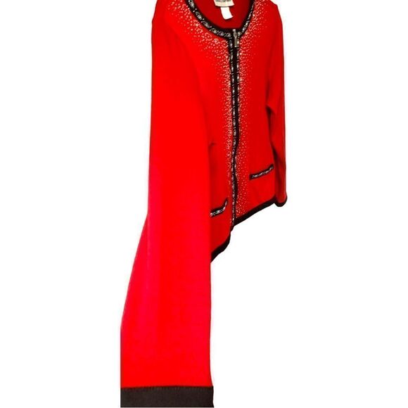 CATHY DANIEL’S Pretty Red Sequin Embroidered Zip Front Sweater Jacket. - Picture 6 of 11